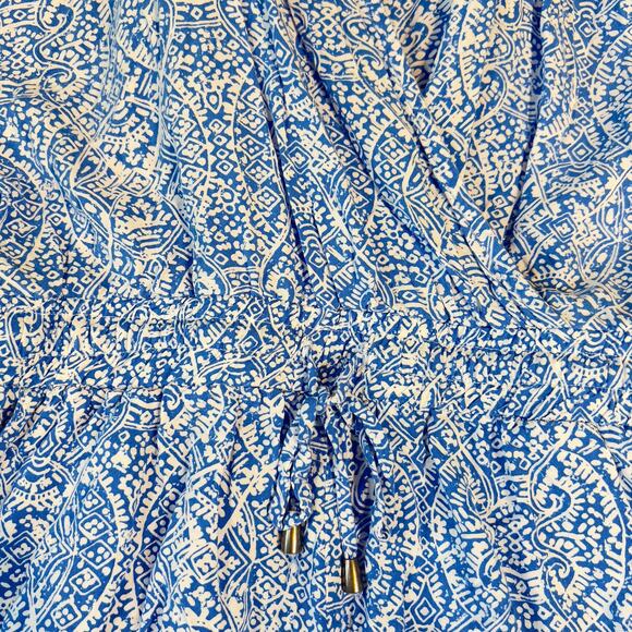 Splendid Romper Jumper Woman's Medium Blue/ White Geometric All Rayon Made USA - Picture 5 of 16